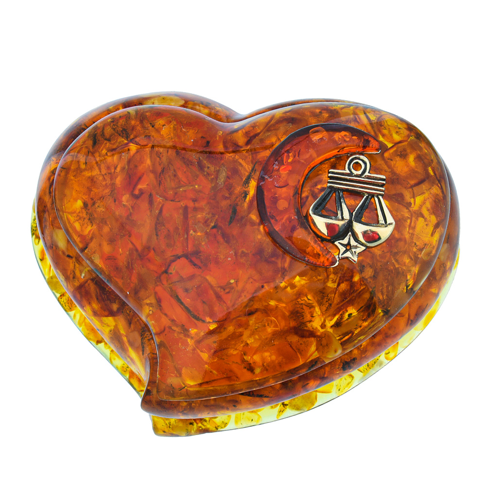 Шкатулка из янтаря «Сердце. Знак зодиака Весы» - интернет магазин Русь Велика я 