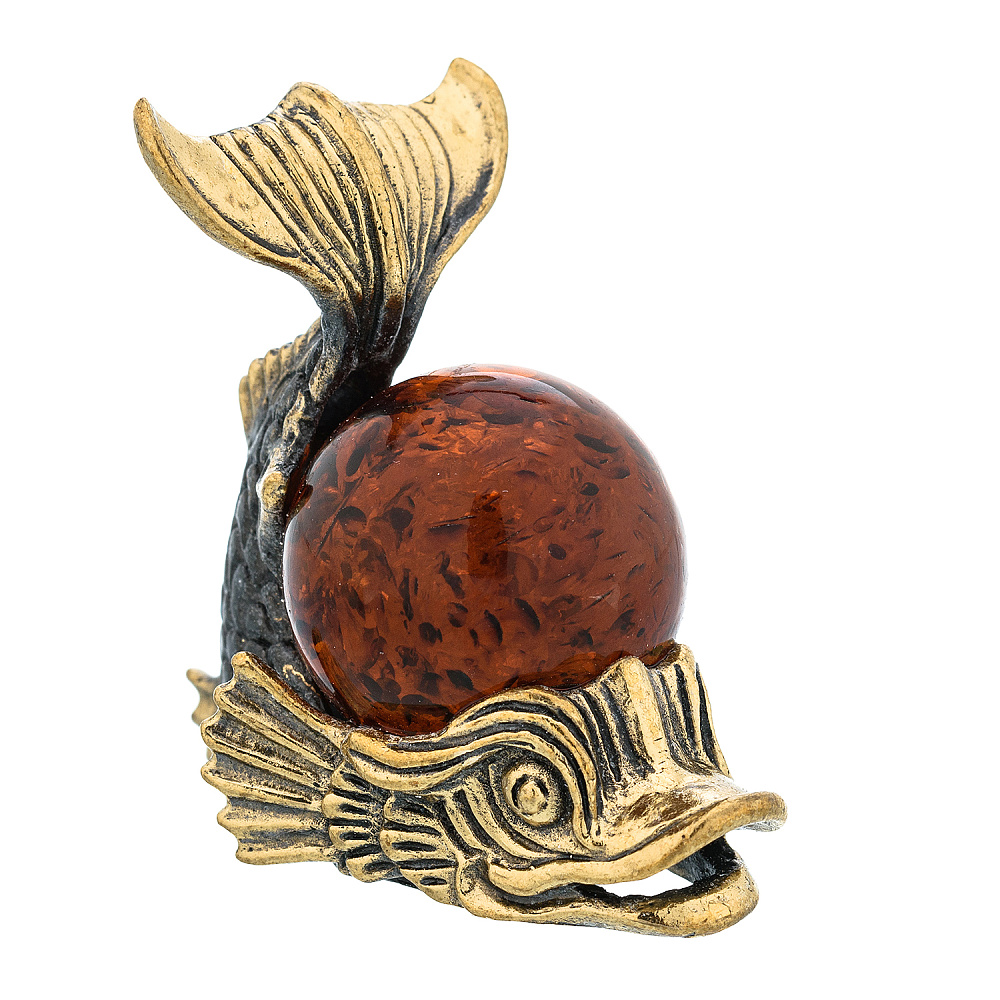 Статуэтка с янтарем «Карп с шаром» - интернет магазин Русь Велика я фото 1