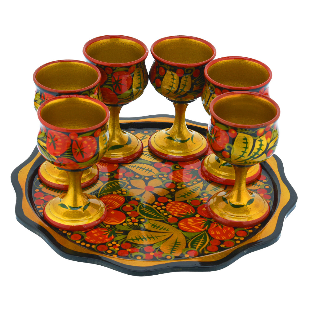 Питейный набор на 6 персон «Ягоды». Хохлома - интернет магазин Русь Велика я 