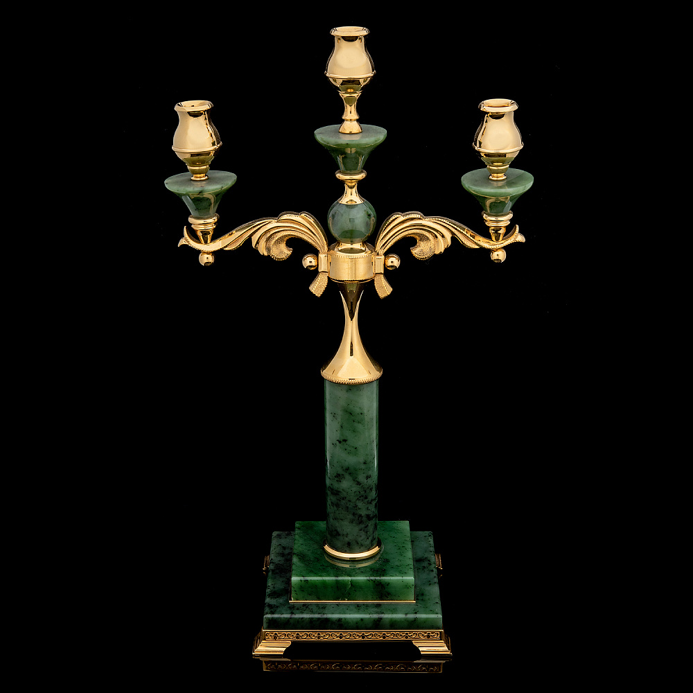 Подсвечник трехрожковый из нефрита. Златоуст - интернет магазин Русь Велика я 