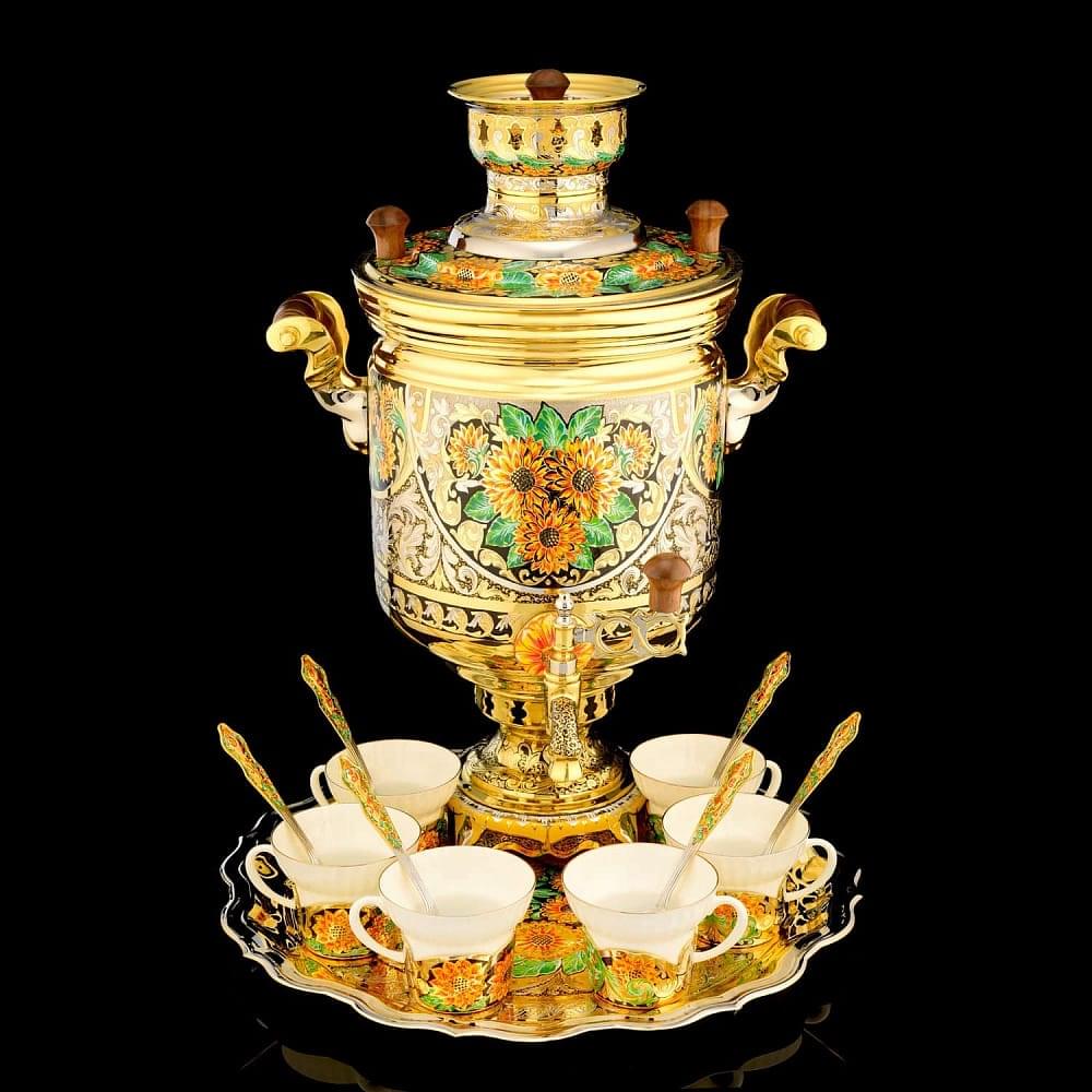 Чайный сервиз с самоваром «Кольчуга» 5л. Златоуст - интернет магазин Русь Велика я 