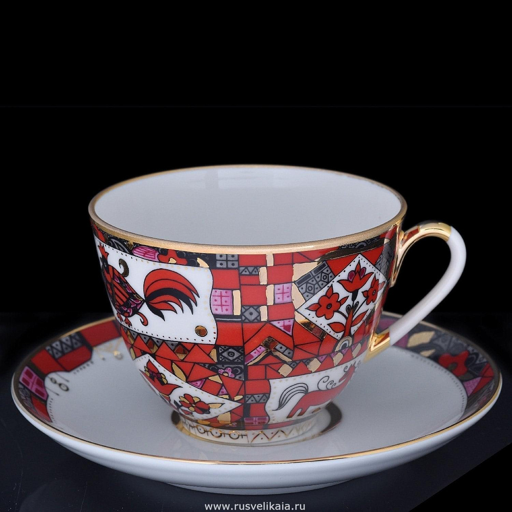 Чайная пара «Красный конь» (форма «Весенняя») ИФЗ - интернет магазин Русь Велика я 