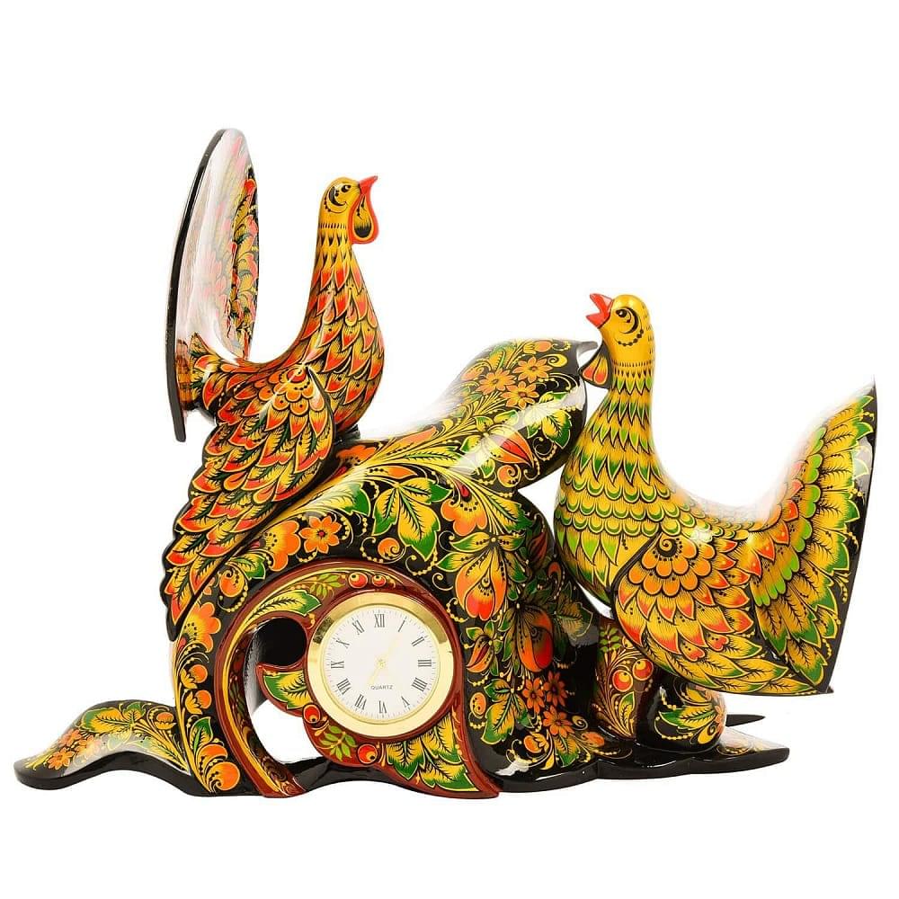 Часы настольные деревянные «Глухари». Хохлома - интернет магазин Русь Велика я фото 2