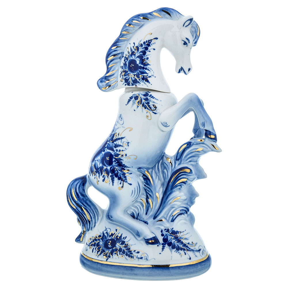 Штоф «Конь». Гжель в золоте - интернет магазин Русь Велика я 