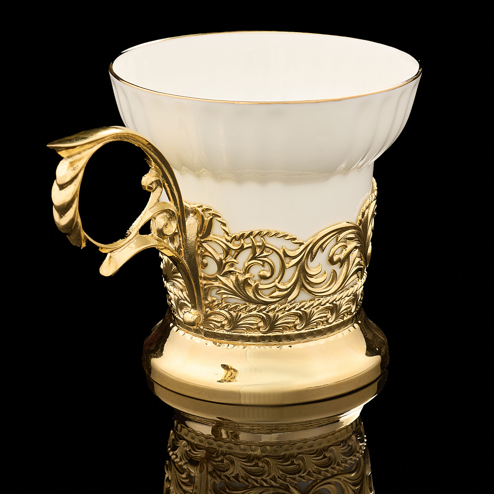 Чайная пара с позолотой и эмалью «Герб РФ». Златоуст - интернет магазин Русь Велика я фото 4