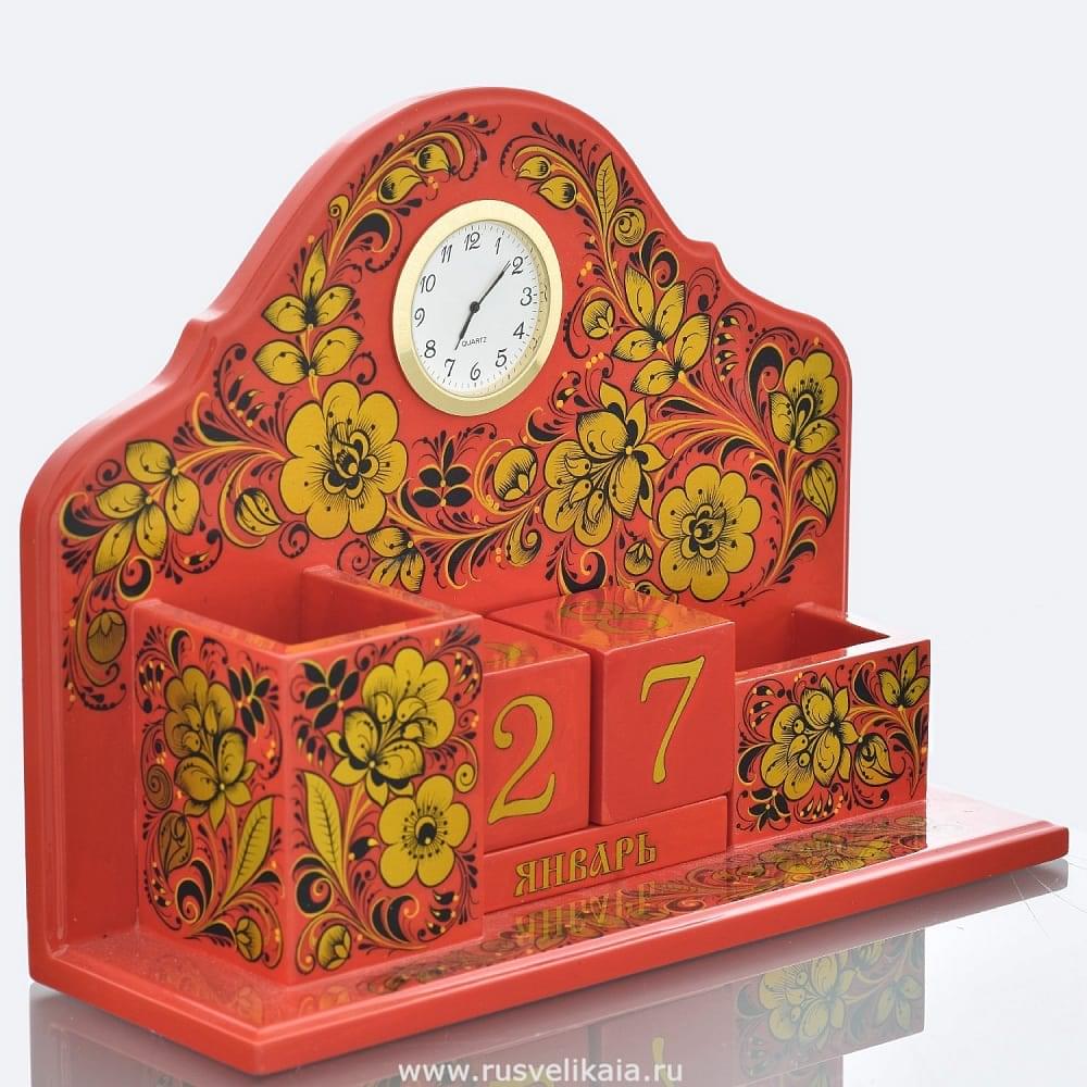 Часы настольные с календарем «Лидер». Хохлома - интернет магазин Русь Велика я фото 1