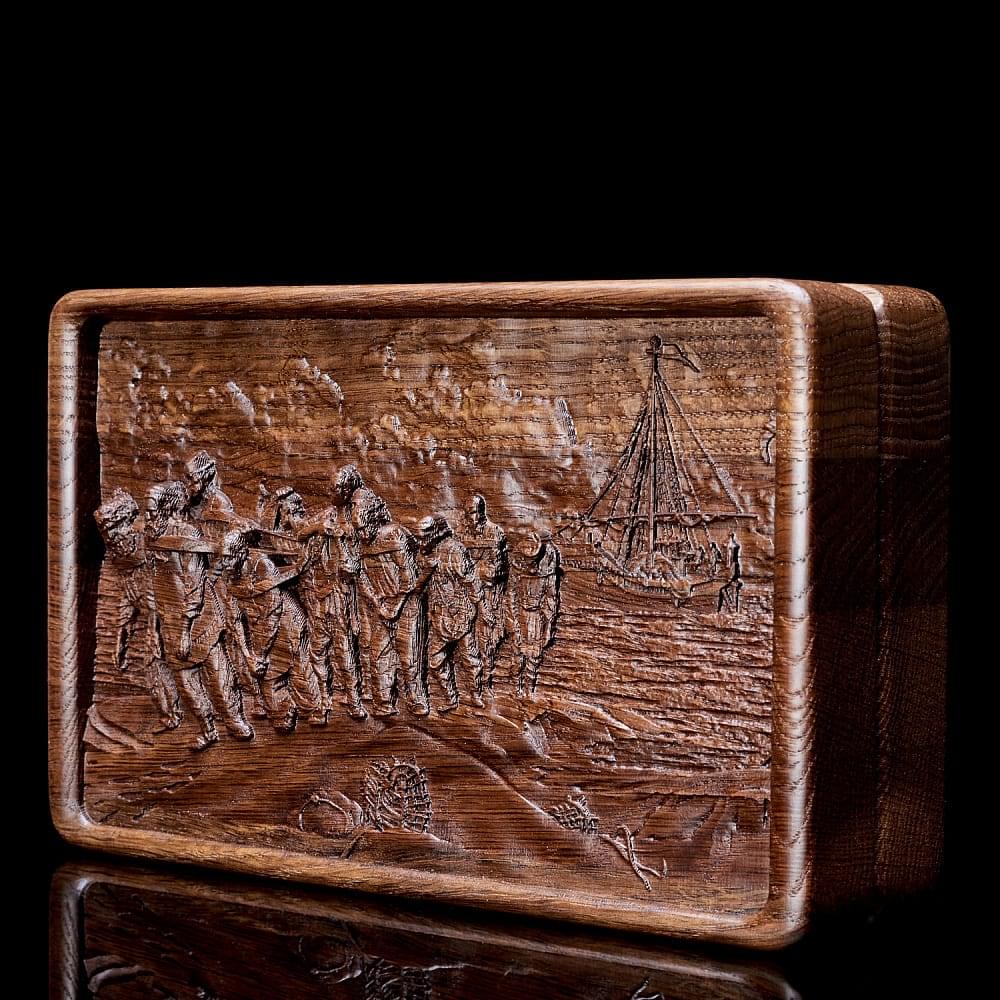 0066408/Домино D6 в резной дубовой шкатулке «Бурлаки на Волге» RTD-308.M - интернет магазин Русь Велика я фото 2