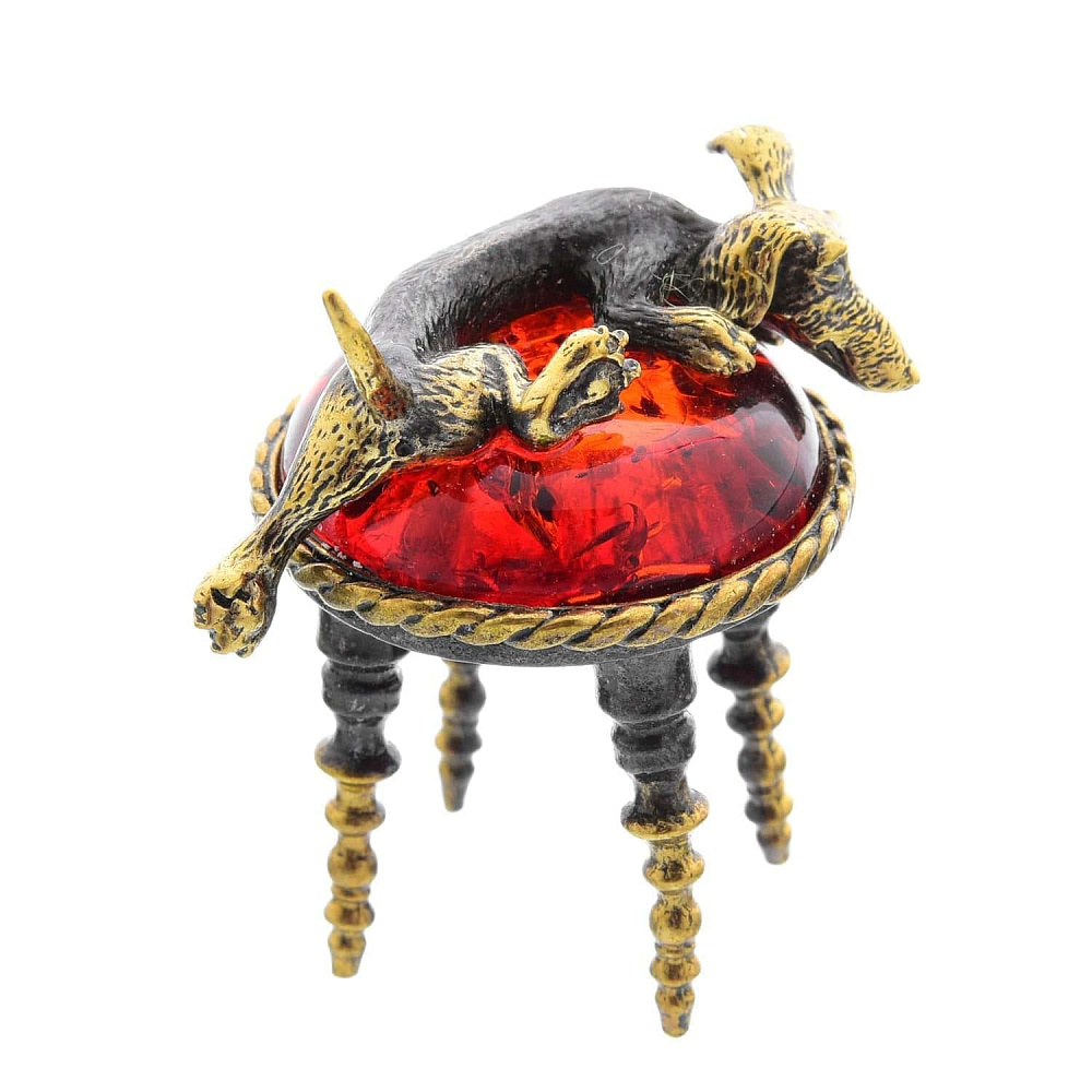 Статуэтка с янтарем «Такса на пуфике» - интернет магазин Русь Велика я фото 1