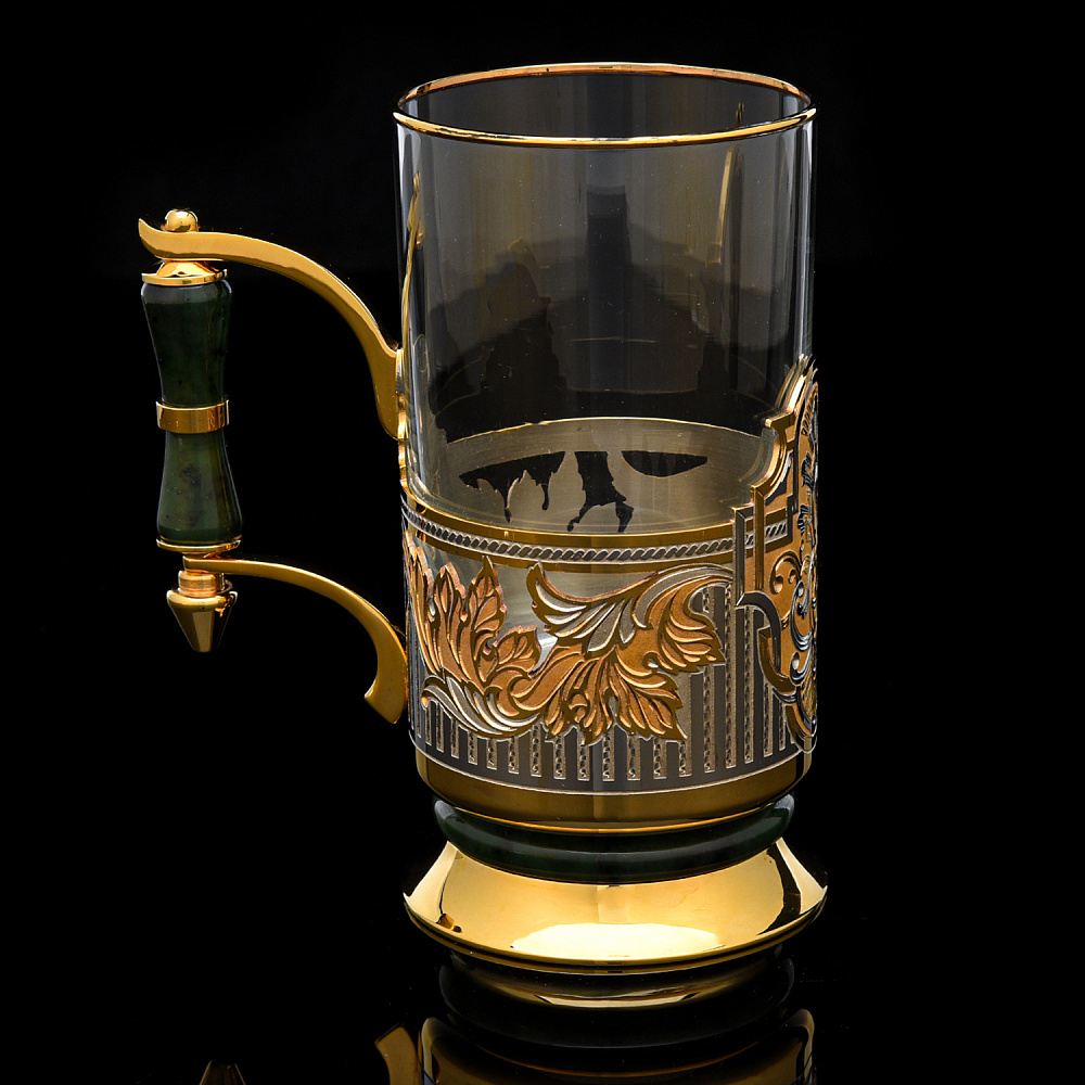 Подстаканник с золочением и нефритом «Орнамент». Златоуст - интернет магазин Русь Велика я фото 2