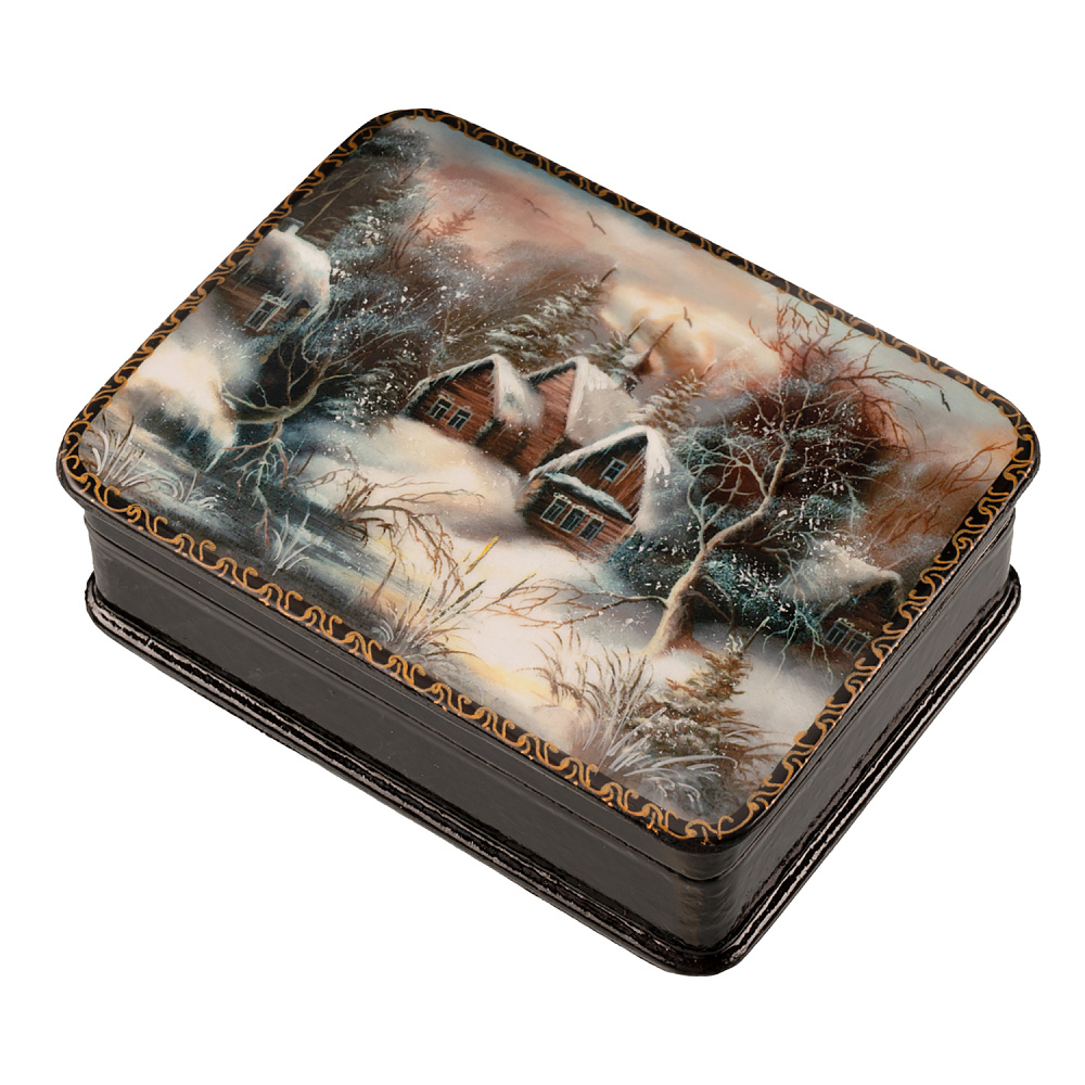 Шкатулка из папье-маше «Зима в деревне» - интернет магазин Русь Велика я фото 1