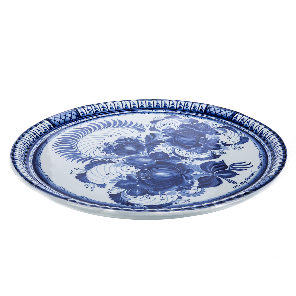 Блюдо фарфоровое «Цветы». Гжель - интернет магазин Русь Велика я фото 1