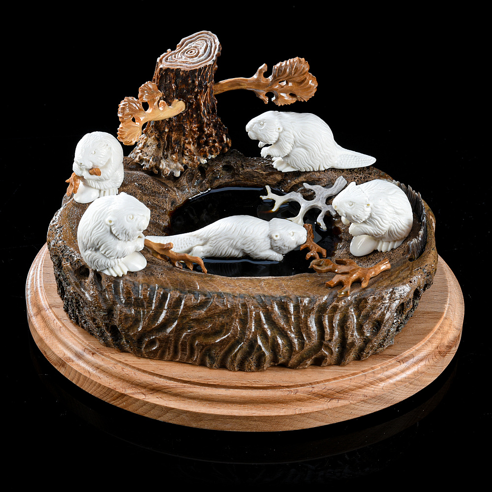 Скульптура из рога лося «Бобры» - интернет магазин Русь Велика я 