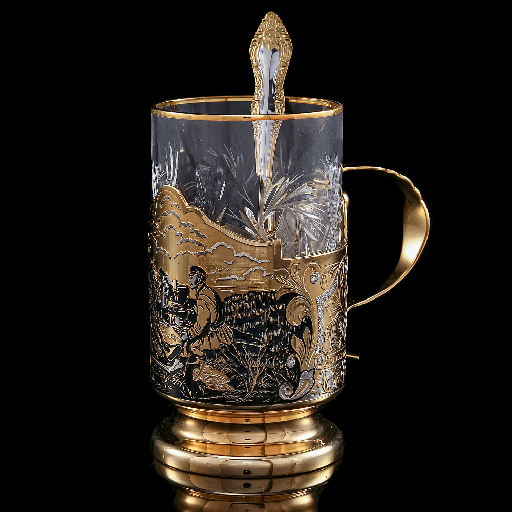 Подстаканник «Охотники на привале». Златоуст - интернет магазин Русь Велика я фото 1