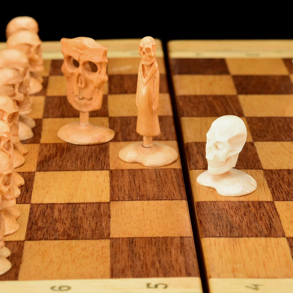 Шахматы деревянные «Жизнь после смерти» с фигурами из бивня мамонта 20,5х20,5 см - интернет магазин Русь Велика я фото 4