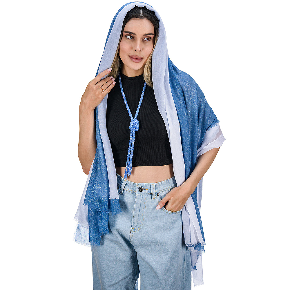 Набор парных палантинов с бусами-жгутом «Дуэт». Бело-голубой - интернет магазин Русь Велика я фото 2