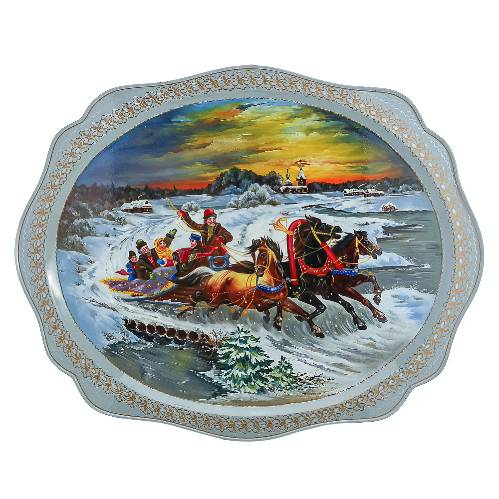 Поднос расписной «Тройка» 48 х 60 см - интернет магазин Русь Велика я 