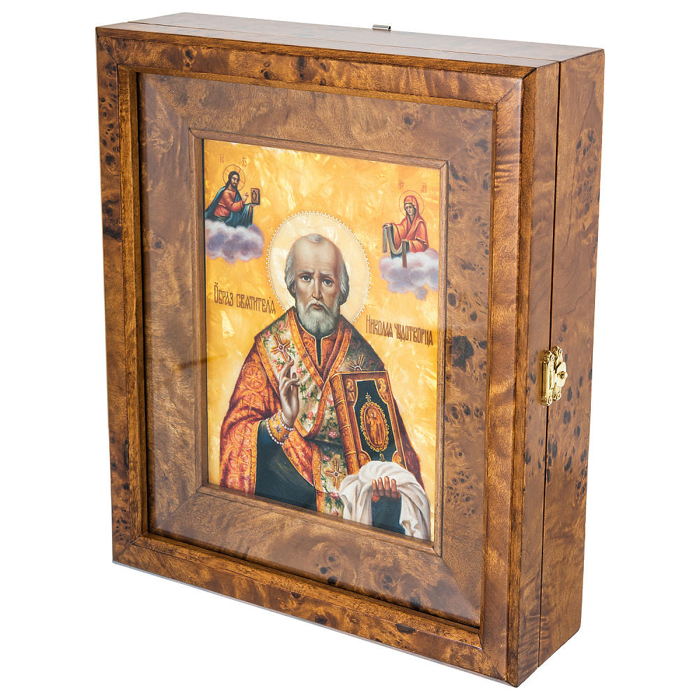 Икона с перламутром «Николай Чудотворец» в киоте 29х24 см - интернет магазин Русь Велика я фото 1