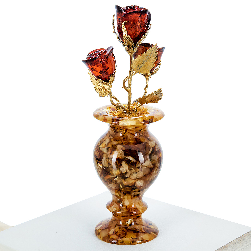 Янтарная композиция «Цветочная ваза. Три бутона» - интернет магазин Русь Велика я фото 4