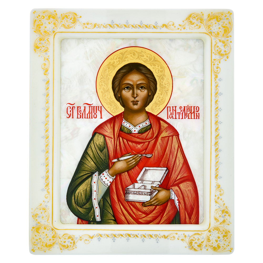Икона «Пантелеймон Целитель» с перламутром 17х14 см - интернет магазин Русь Велика я 