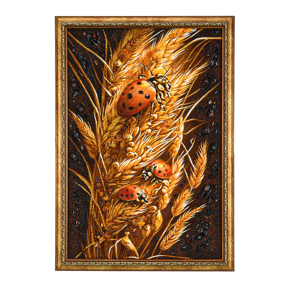 Картина янтарная «Божья коровка. Семья» 60х40 см - интернет магазин Русь Велика я 