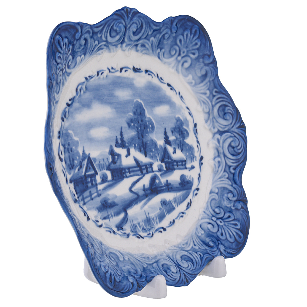 Тарелка декоративная «Зима в деревне». Гжель - интернет магазин Русь Велика я фото 2