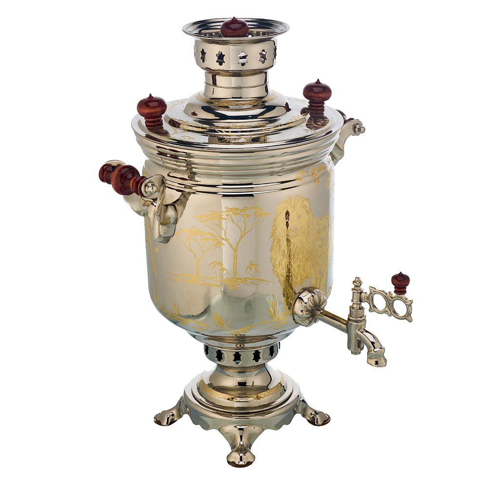 Самовар комбинированный 5 л с гравировкой «Львы» - интернет магазин Русь Велика я фото 6