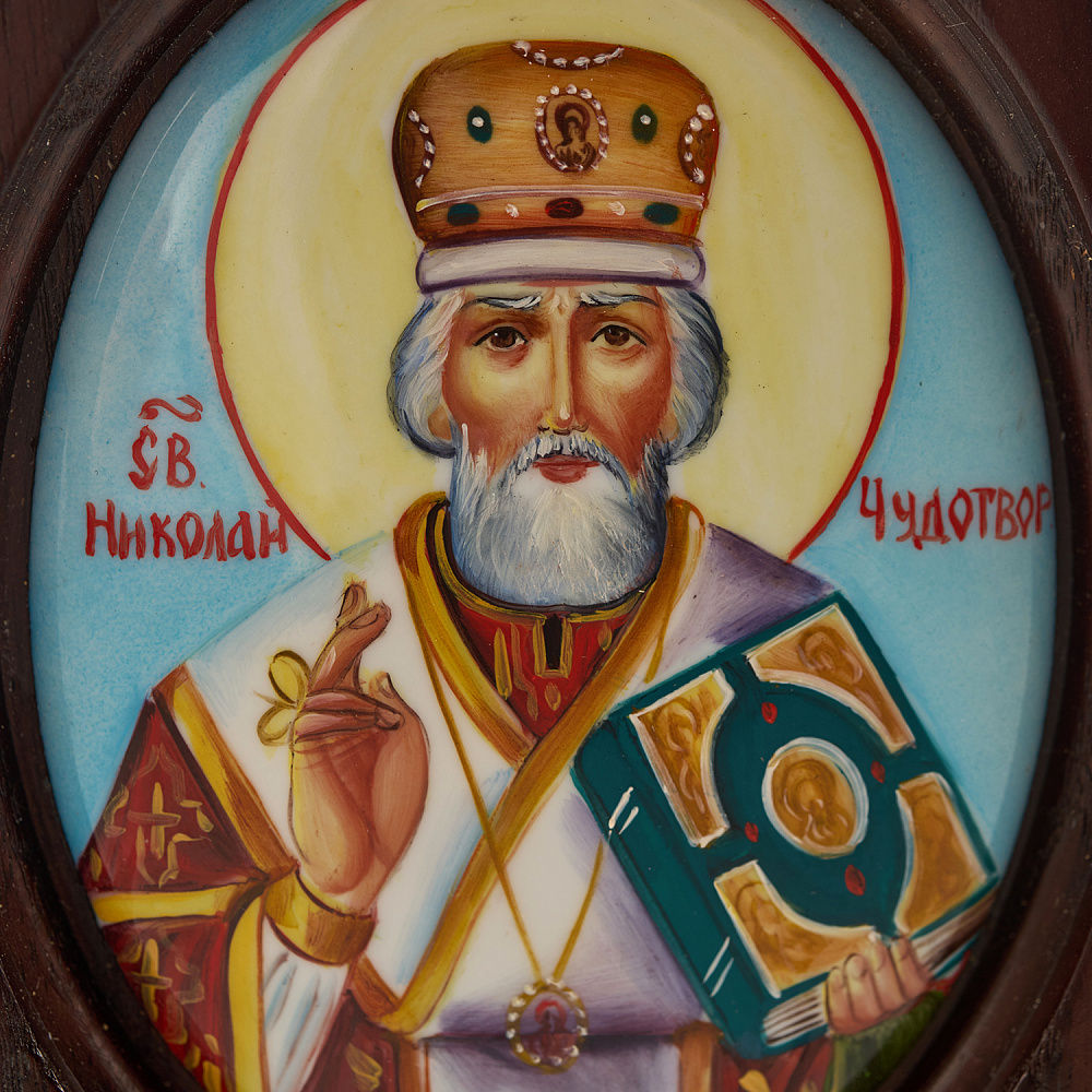 Икона «Николай Чудотворец». Ростовская финифть 10,5х13,5 см - интернет магазин Русь Велика я фото 1
