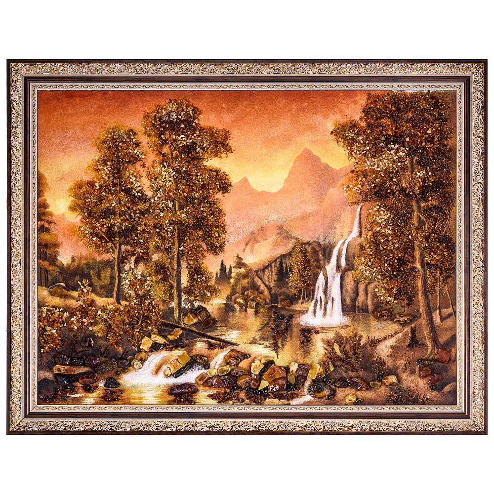 Картина янтарная «Водопад в горах» 60х80 см - интернет магазин Русь Велика я 