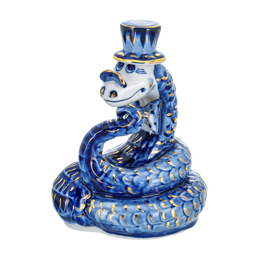 Змея Символ года 2025. Штоф «Змей Мудрый Каа». Гжель в золоте - интернет магазин Русь Велика я фото 3