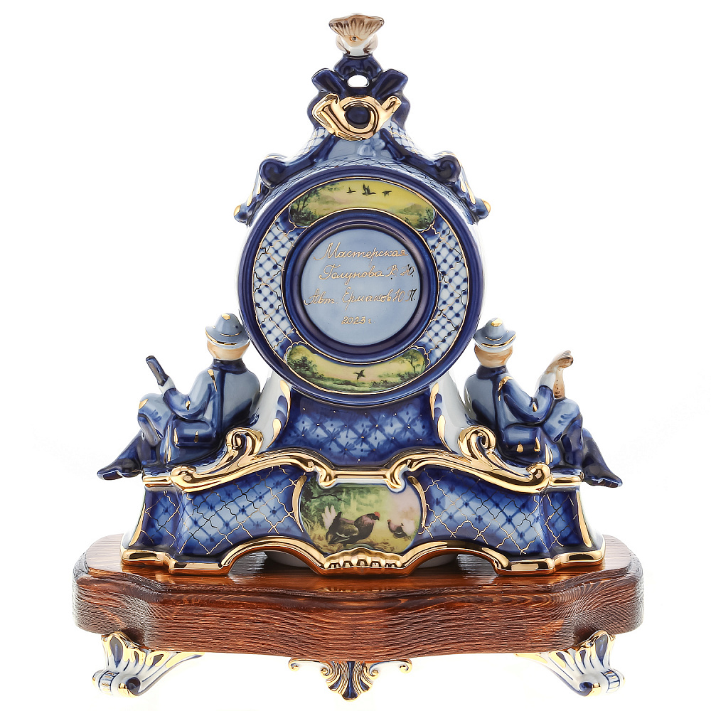 Часы настольные «Охота». Гжель в цвете и золоте. Фарфор Гжель - интернет магазин Русь Велика я фото 7