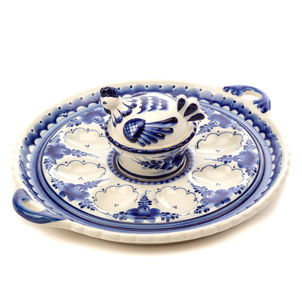 Пасхальница с солонкой «Наседка» в росписи Гжель - интернет магазин Русь Велика я 