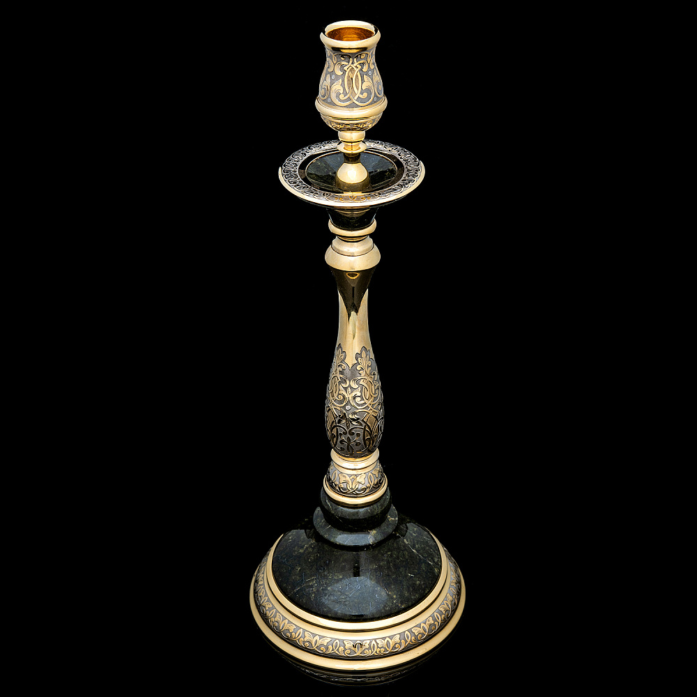 Подсвечник из камня с позолотой. Златоуст - интернет магазин Русь Велика я фото 2