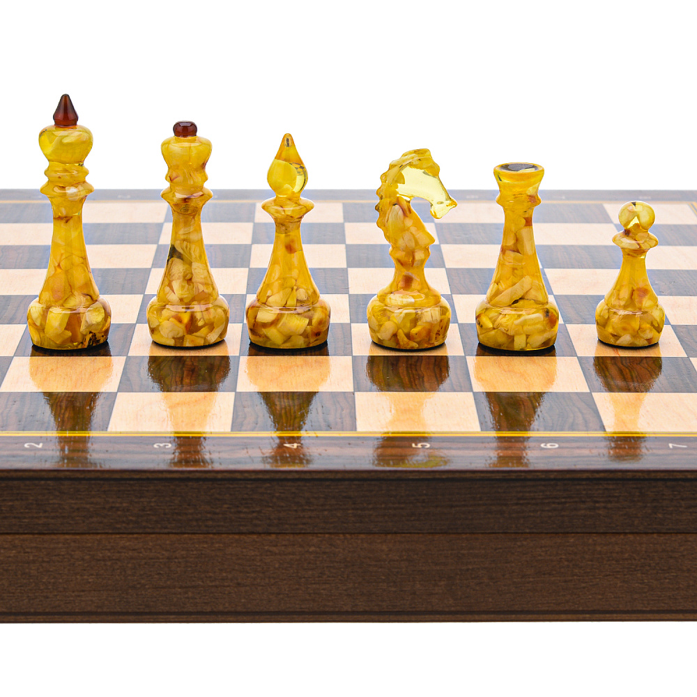 Шахматы деревянные с янтарными фигурами 37х37 см - интернет магазин Русь Велика я фото 3