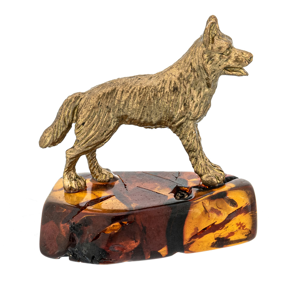 Статуэтка с янтарем «Собака овчарка» - интернет магазин Русь Велика я фото 3