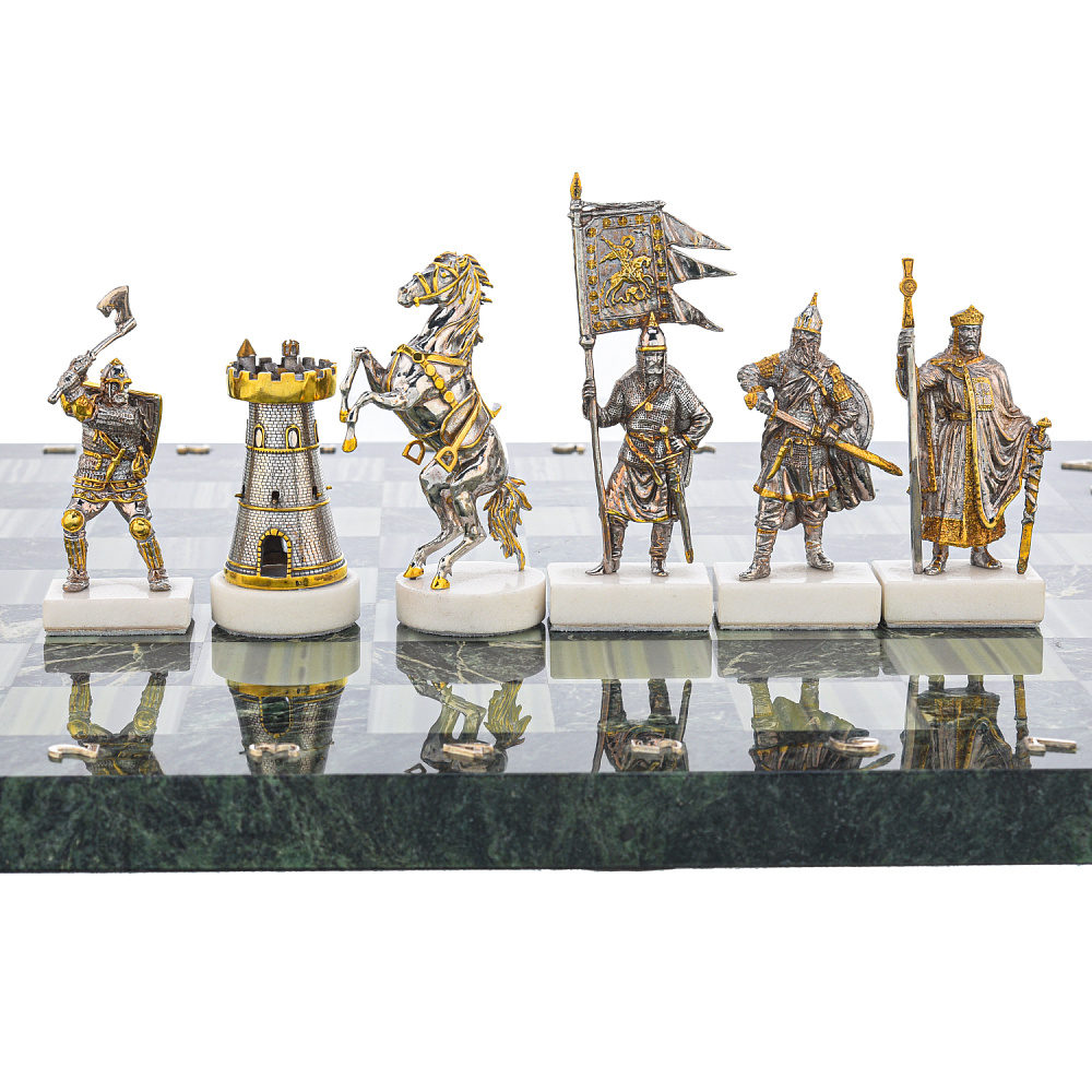 Шахматы с полем из камня и фигурами из серебра «Сражение» 38х38 см - интернет магазин Русь Велика я фото 2
