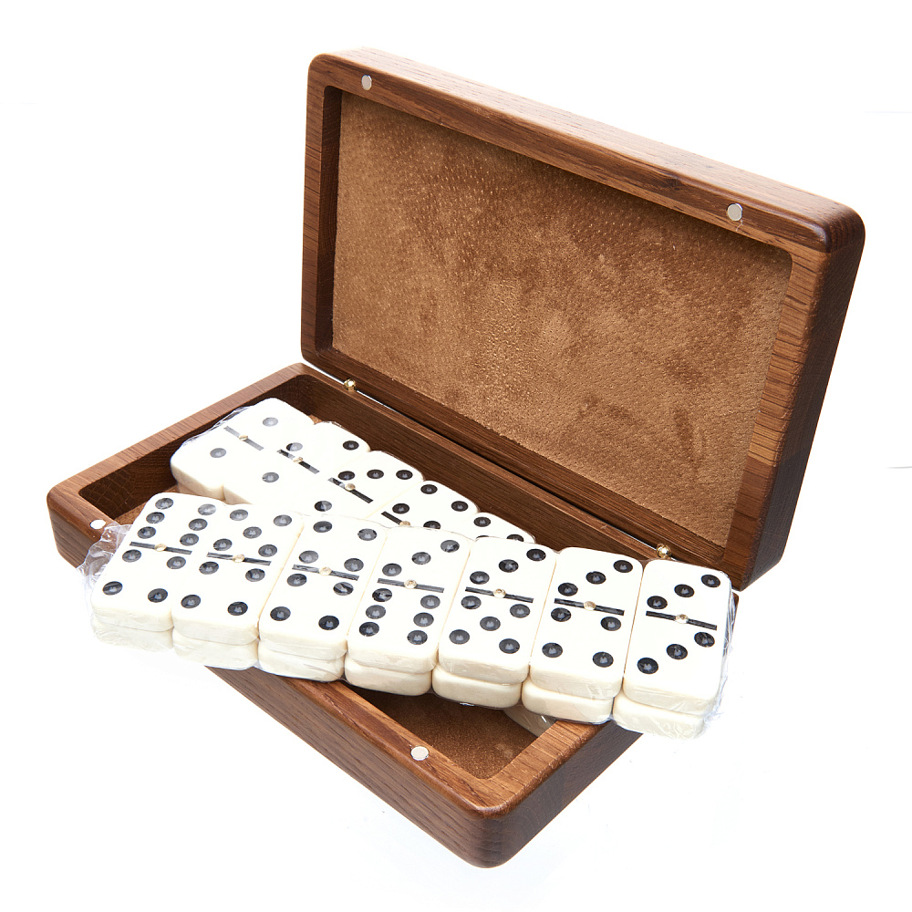 0053583 Домино D6 в резной дубовой шкатулке «УТРО В СОСНОВОМ ЛЕСУ» RTD-303.M - интернет магазин Русь Велика я фото 1