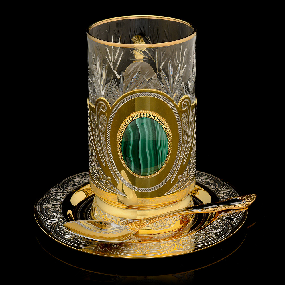 Чайный набор с подстаканником «Малахит». Златоуст - интернет магазин Русь Велика я фото 1