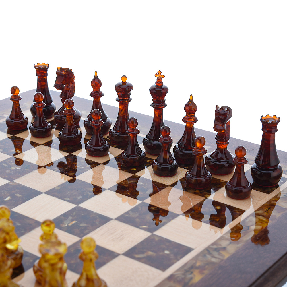 Шахматы с янтарными фигурами 41х41 см - интернет магазин Русь Велика я фото 1