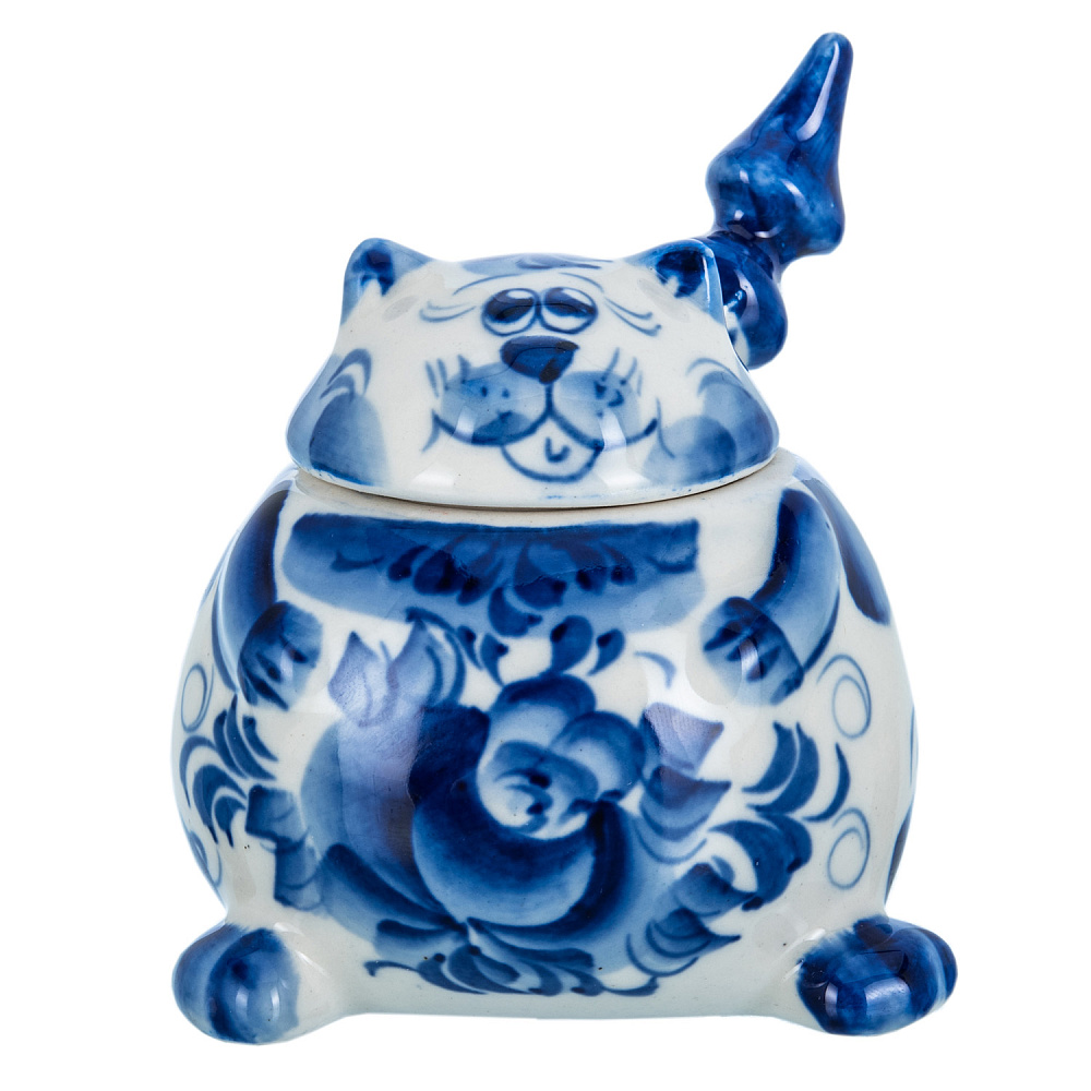 Солонка «Кот». Гжель - интернет магазин Русь Велика я 