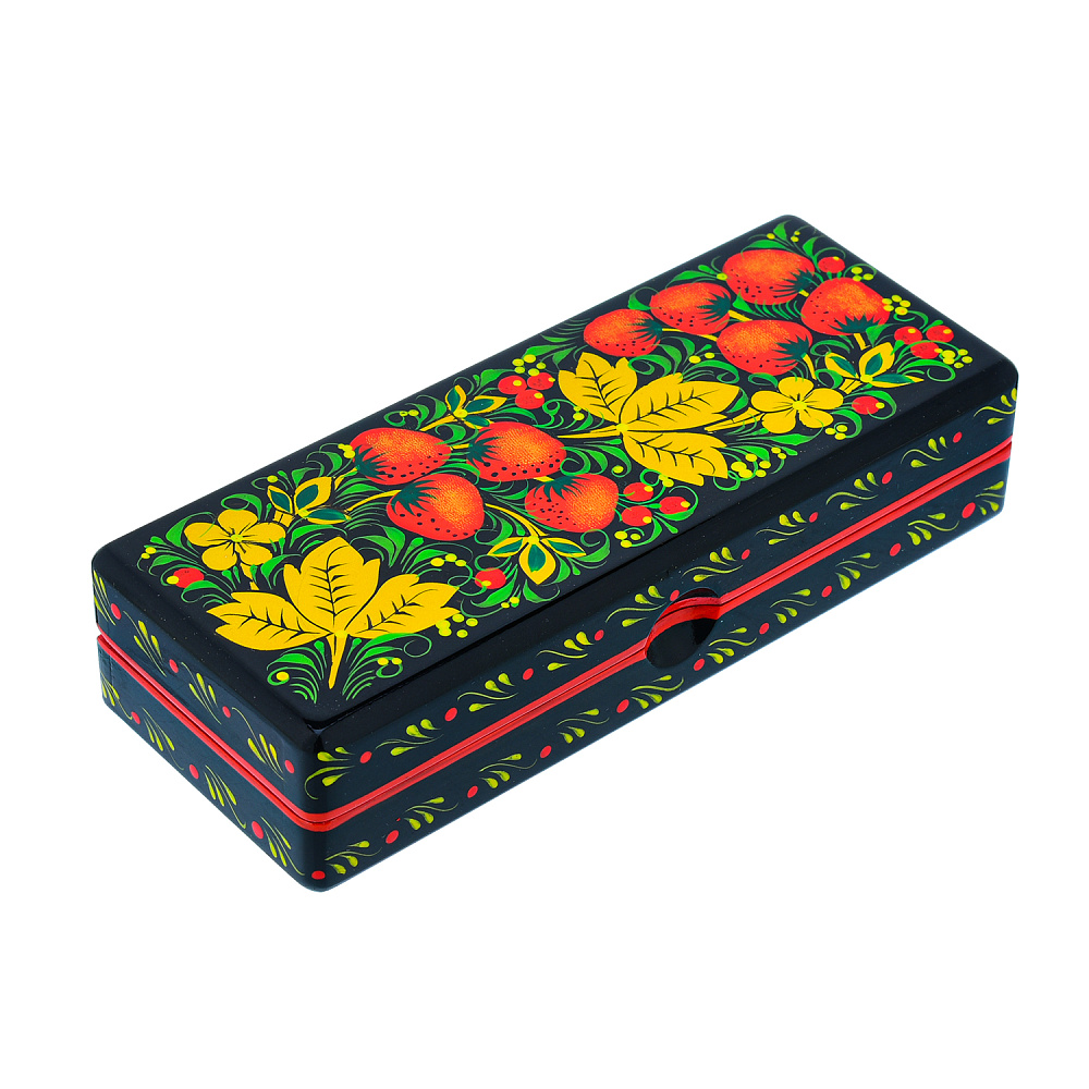 Шкатулка-футляр для очков «Клубника». Хохлома - интернет магазин Русь Велика я фото 1