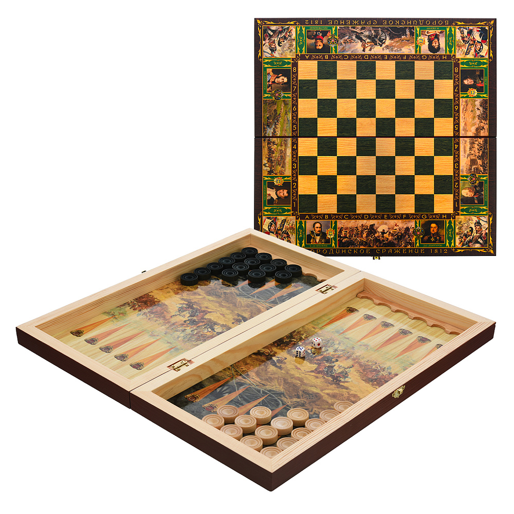 Шахматы-нарды-шашки деревянные «Бородино» 50х25 см - интернет магазин Русь Велика я 