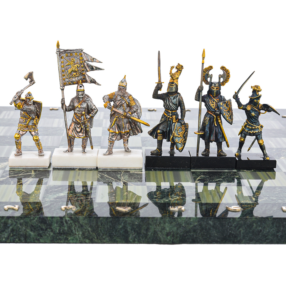 Шахматы с полем из камня и фигурами из серебра «Сражение» 38х38 см - интернет магазин Русь Велика я фото 6