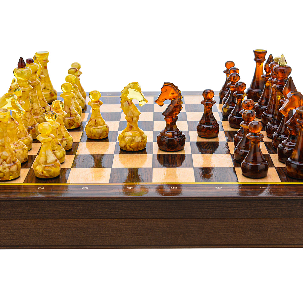 Шахматы деревянные с янтарными фигурами 37х37 см - интернет магазин Русь Велика я фото 4