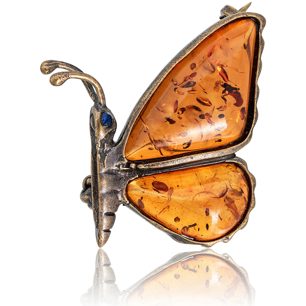 Брошь с янтарной вставкой «Бабочка» - интернет магазин Русь Велика я 