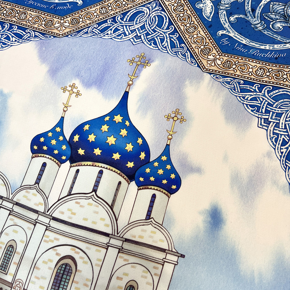 Платок шелковый «Белокаменное зодчество» 90х90 см - интернет магазин Русь Велика я фото 2