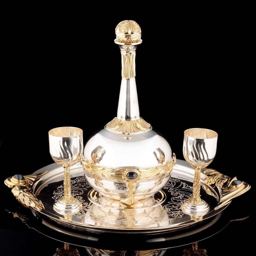 Набор серебряной посуды «Элегия» (графин, 2 рюмки, поднос) - интернет магазин Русь Велика я 