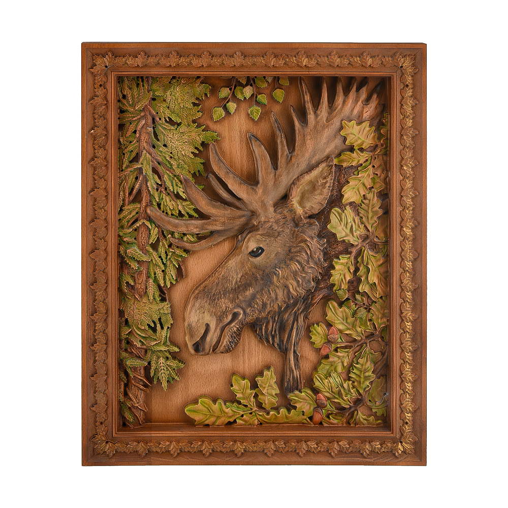 Панно из натурального дерева «Лось» 50х39 см - интернет магазин Русь Велика я 