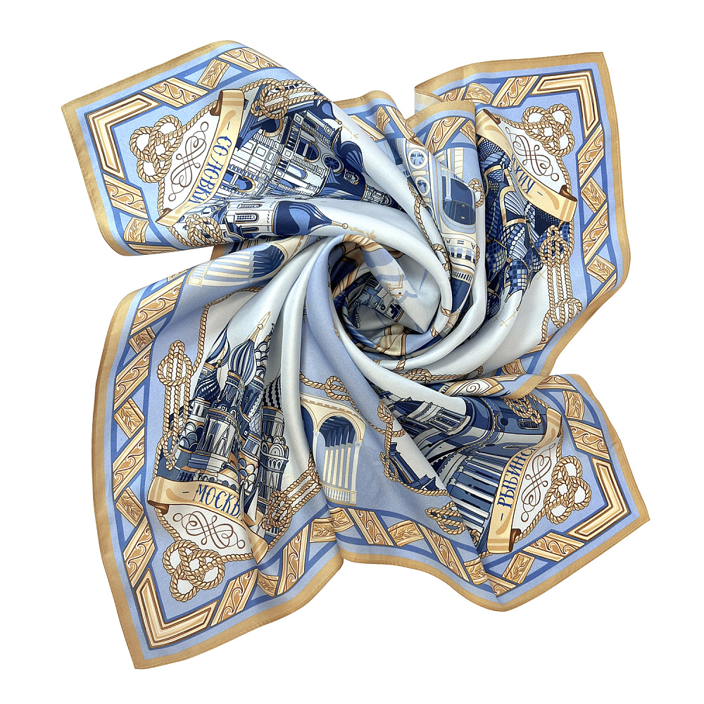 Платок шелковый «Реки России» 90х90 см - интернет магазин Русь Велика я фото 1