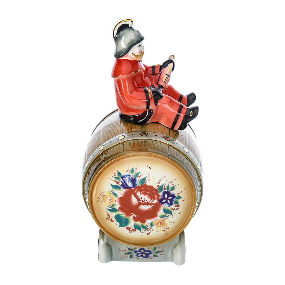 Штоф фарфоровый 700 мл «Пожарный на бочке». Гжель в цвете - интернет магазин Русь Велика я фото 2