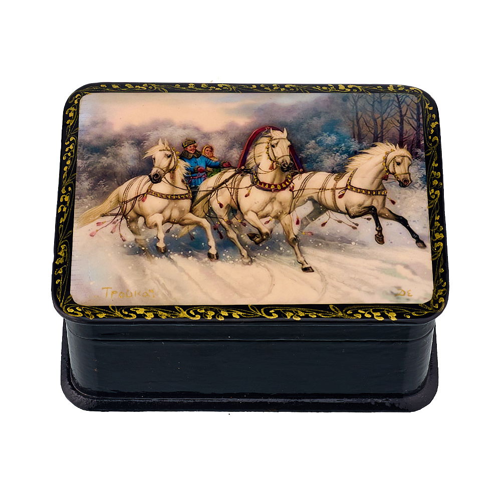 Шкатулка из папье-маше с принтом «Русская тройка» - интернет магазин Русь Велика я 
